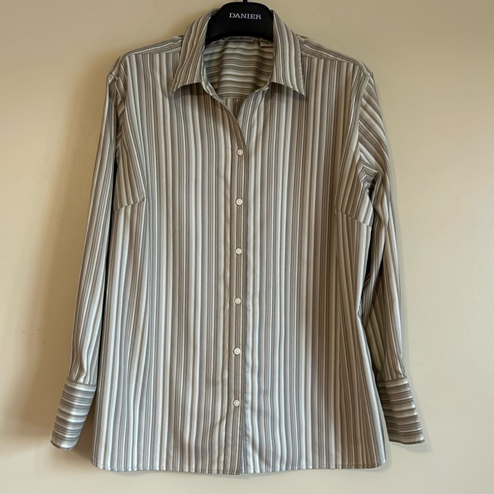 Eddie Bauer Shirt button front striped‎ Wrinkle Resistant Cotton XXL
